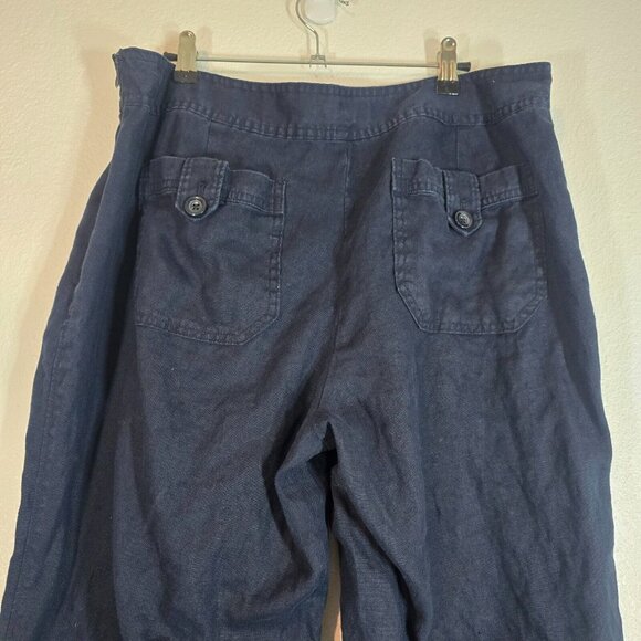 Banana Republic Women Size 14 Sailor Pants Blue Linen Wide Leg Nautical Trouser - Picture 5 of 10